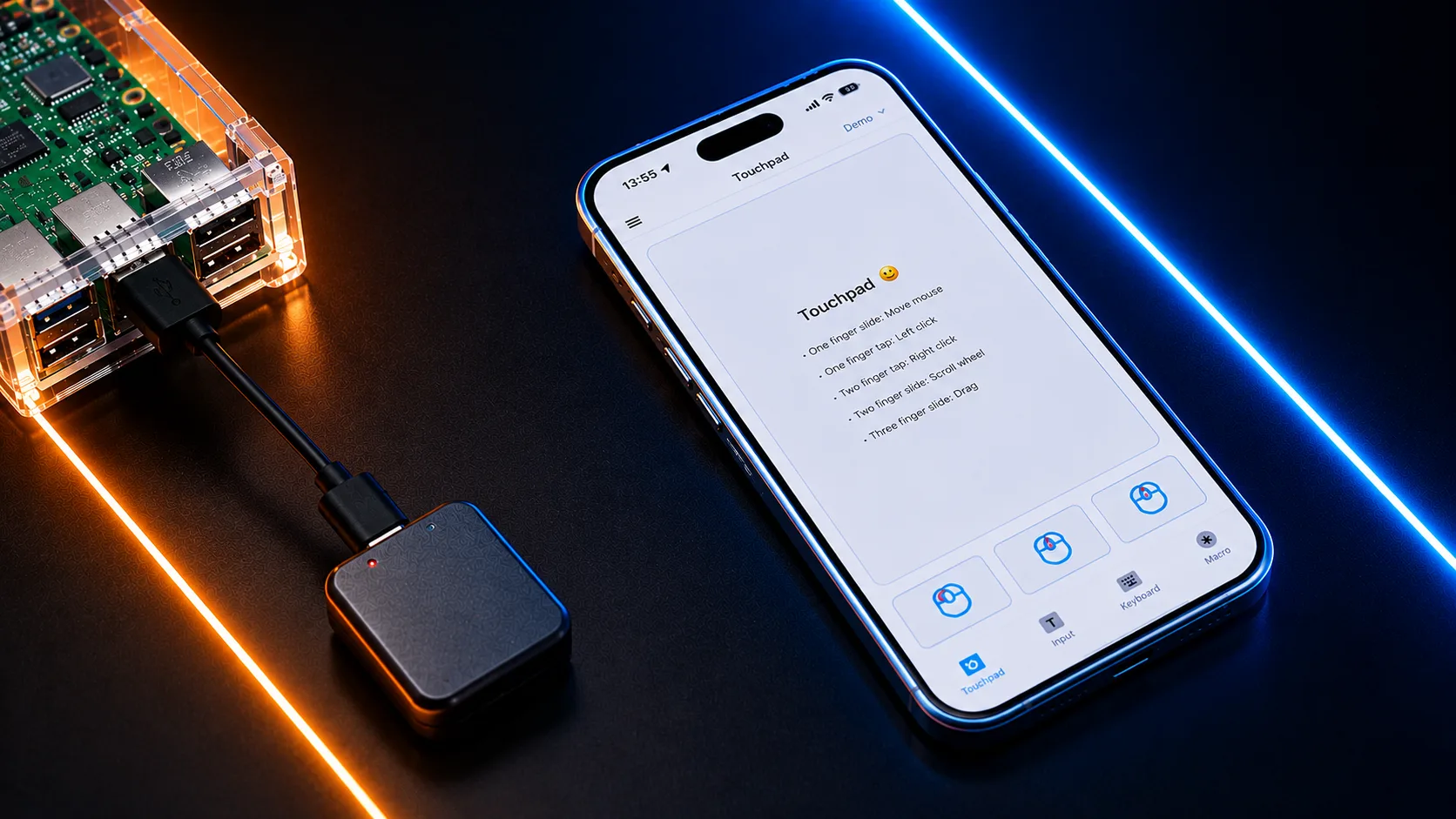 DexoPad plugged into a mini PC, driven from a phone